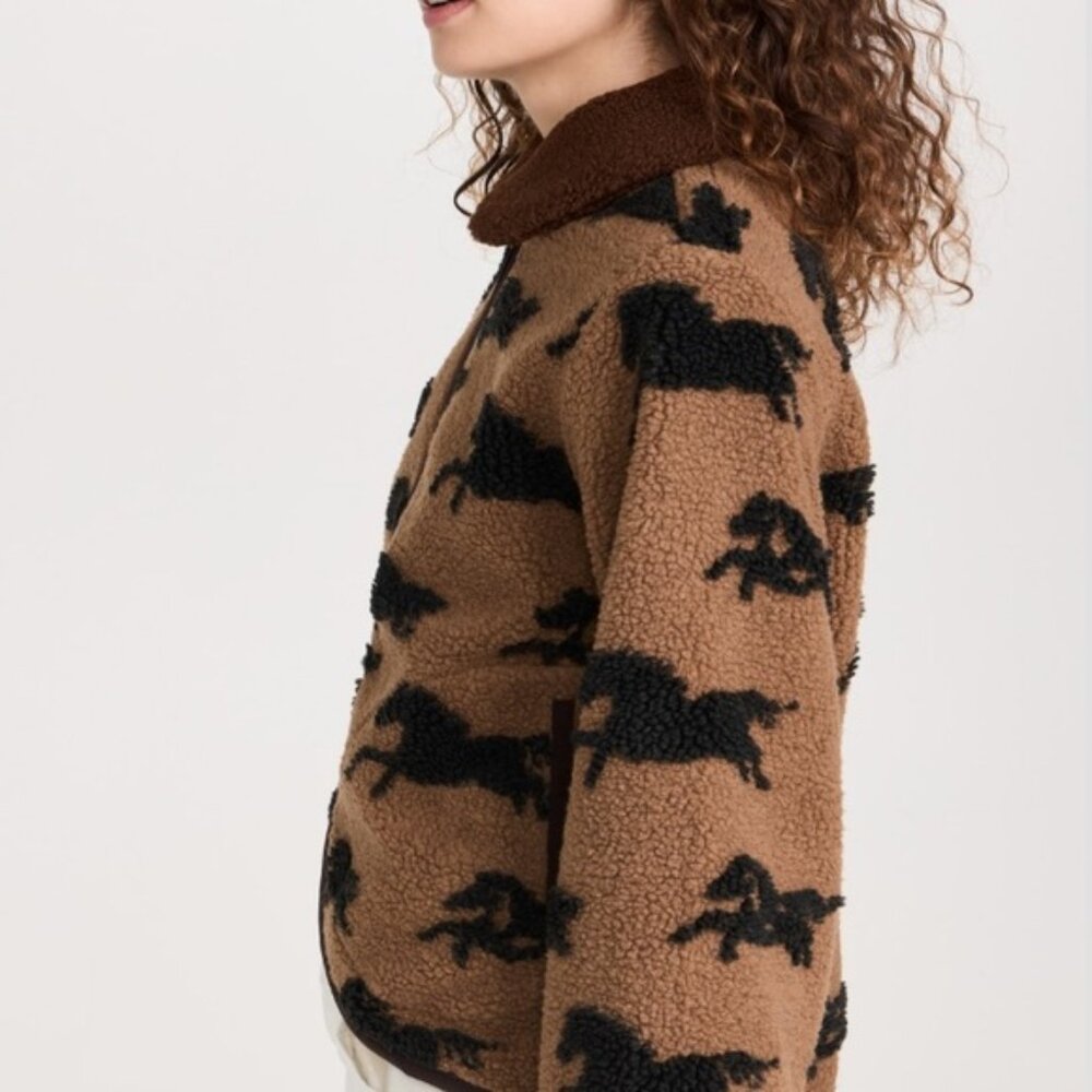 The Great. Pasture Fleece Jacket w horse print and brown collar, S (1), EUC - Picture 2 of 10